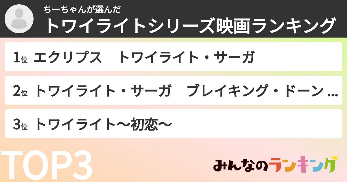 ちーちゃんさんの「トワイライトシリーズ映画ランキング」