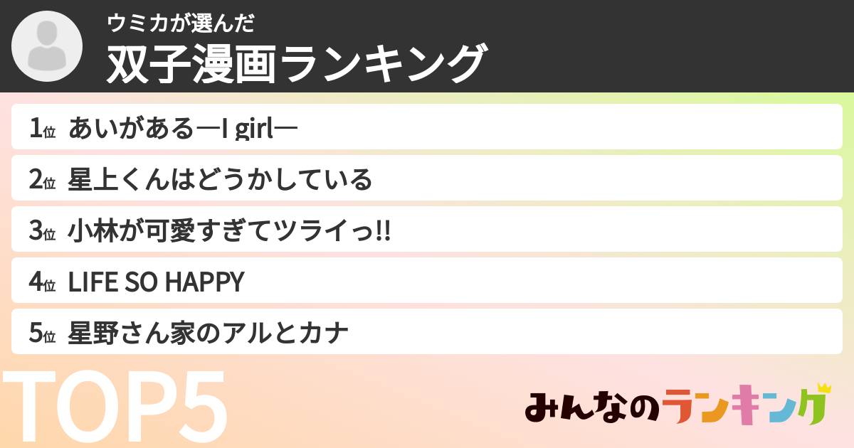 ウミカさんの「双子漫画ランキング」