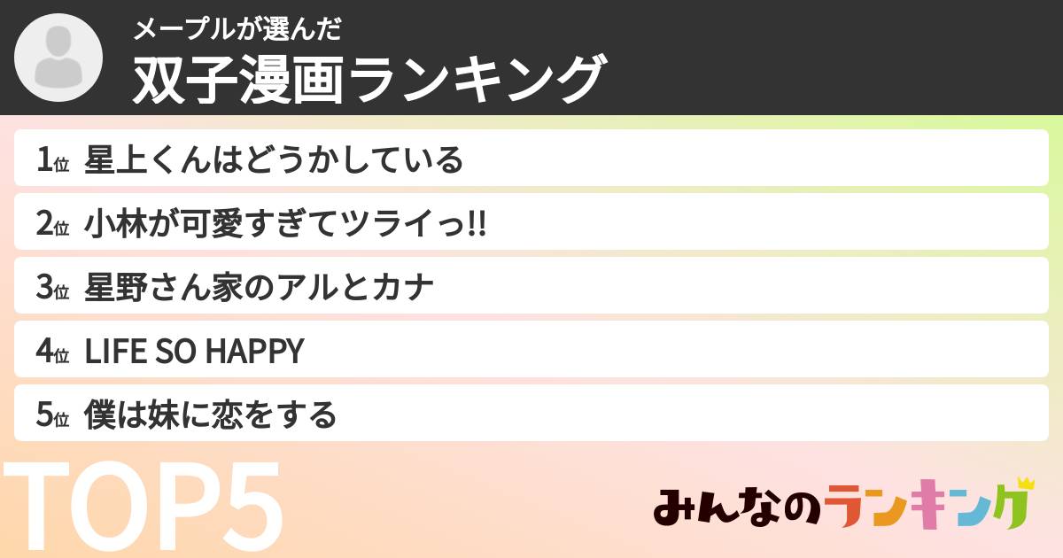メープルさんの「双子漫画ランキング」