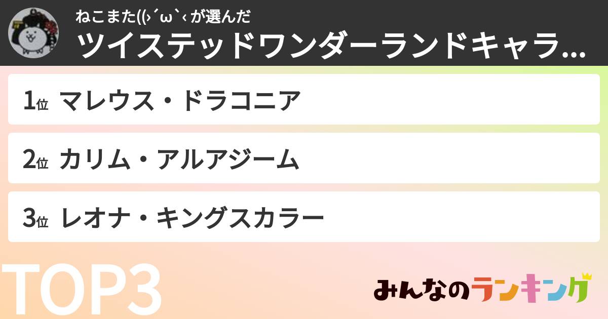 ねこまた((›´ω`‹ さんの「ツイステッドワンダーランドキャラランキング」