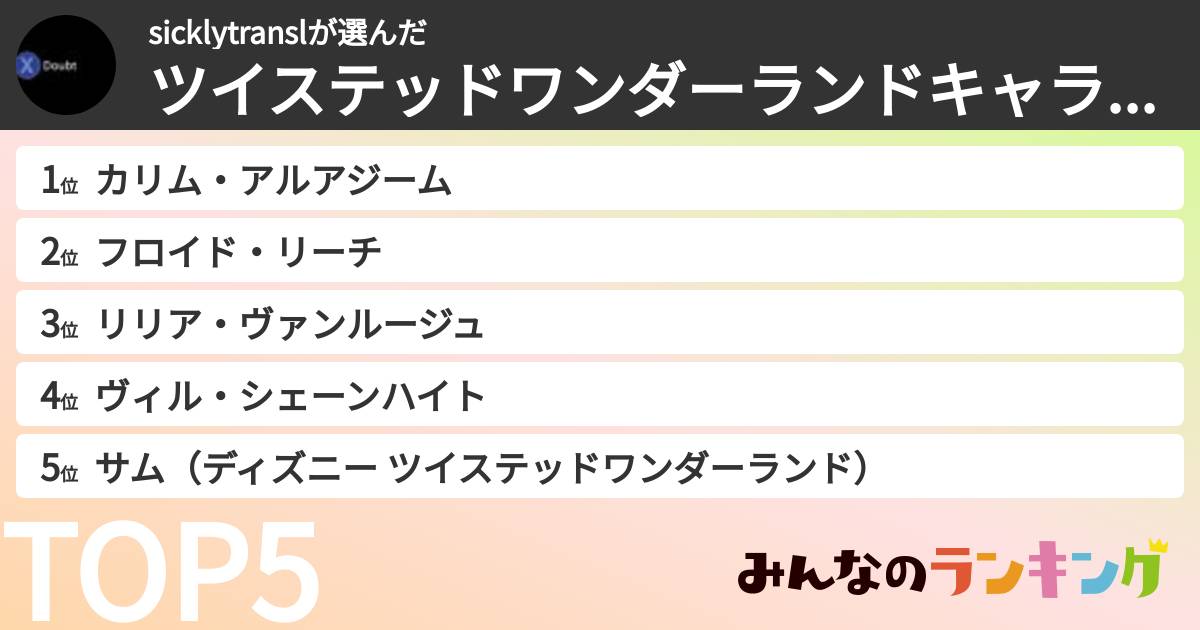 sicklytranslさんの「ツイステッドワンダーランドキャラランキング」