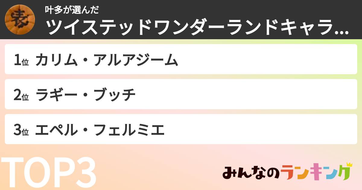 叶多さんの「ツイステッドワンダーランドキャラランキング」