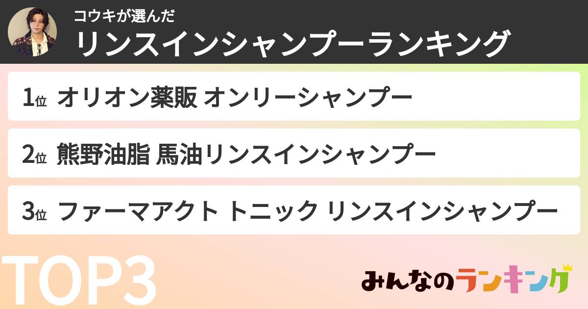 コウキさんの「リンスインシャンプーランキング」