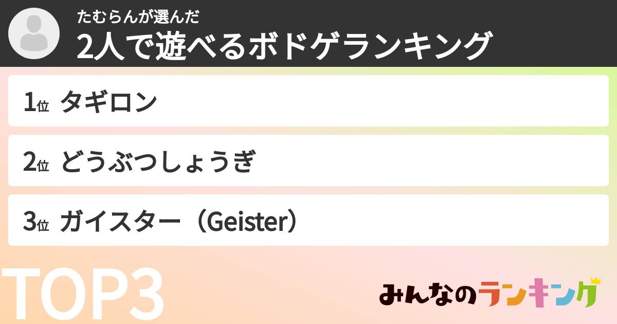 たむらんさんの「2人で遊べるボドゲランキング」