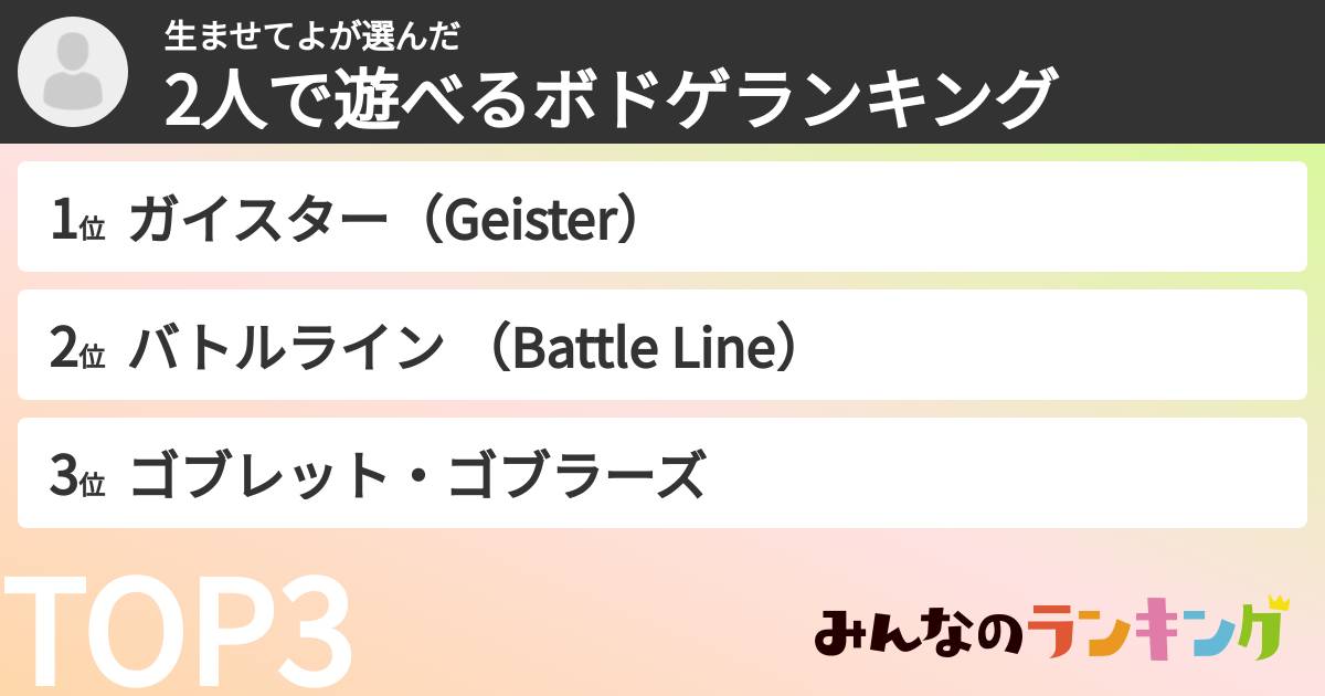 生ませてよさんの「2人で遊べるボドゲランキング」