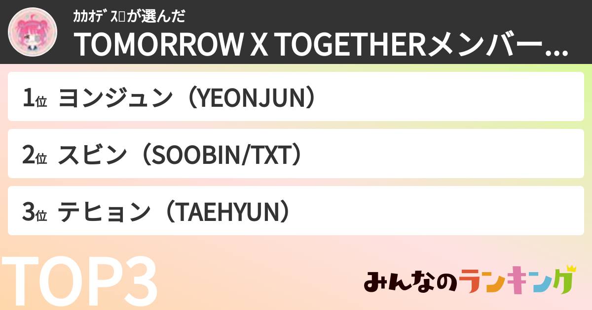 ｶｶｵﾃﾞｽ🍫さんの「TOMORROW X TOGETHERメンバーランキング」