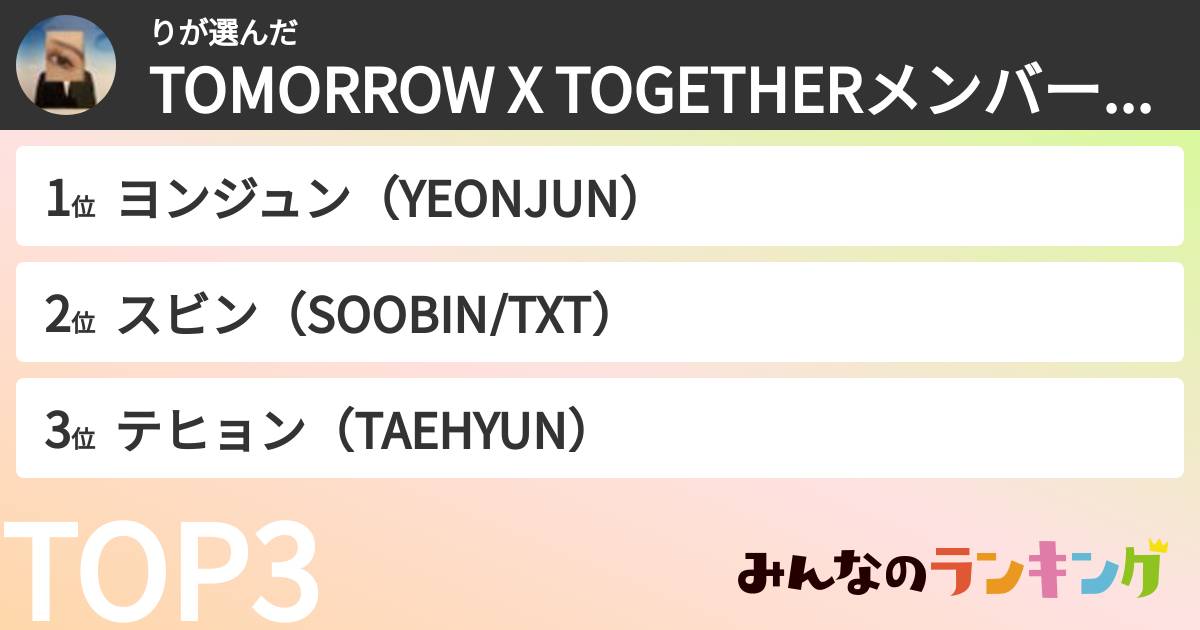 りさんの「TOMORROW X TOGETHERメンバーランキング」