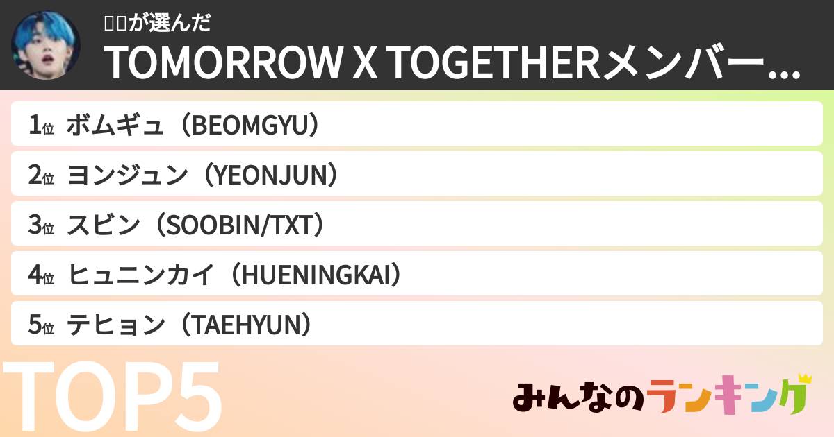 무기さんの「TOMORROW X TOGETHERメンバーランキング」
