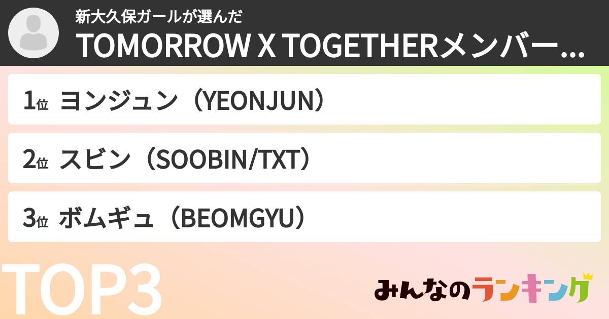 新大久保ガールさんの「TOMORROW X TOGETHERメンバーランキング」