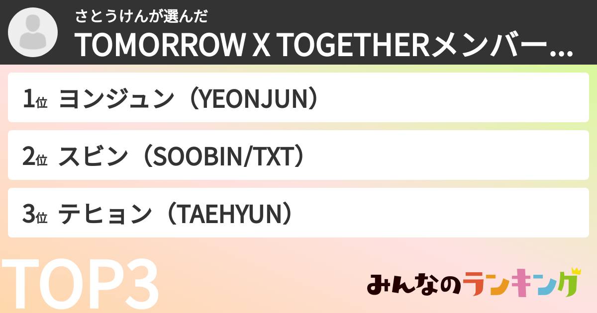 さとうけんさんの「TOMORROW X TOGETHERメンバーランキング」