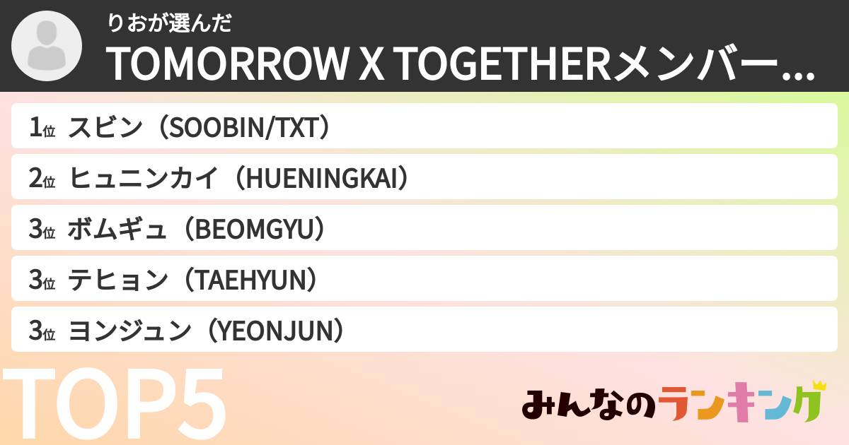 りおさんの「TOMORROW X TOGETHERメンバーランキング」
