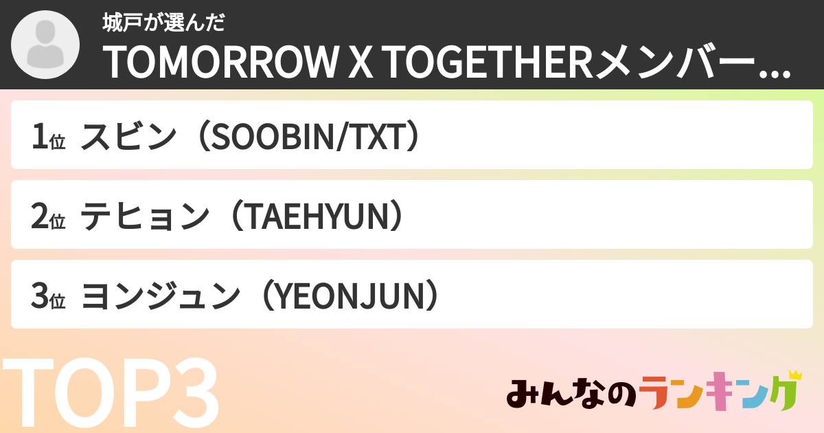 城戸さんの「TOMORROW X TOGETHERメンバーランキング」
