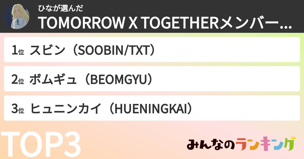 ひなさんの「TOMORROW X TOGETHERメンバーランキング」