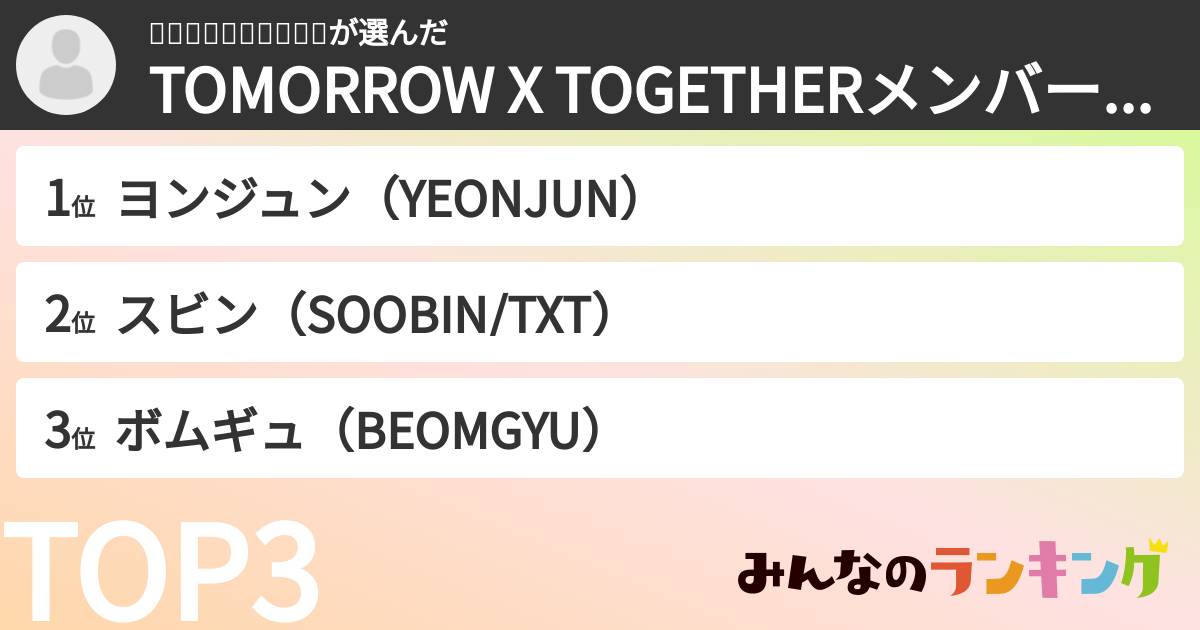 🐿🦊🐰𝙈𝙞𝙧𝙪🐰🐥🐯さんの「TOMORROW X TOGETHERメンバーランキング」