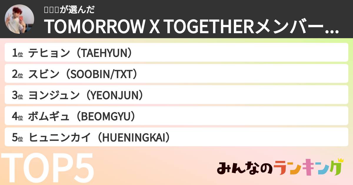 마이🐿さんの「TOMORROW X TOGETHERメンバーランキング」