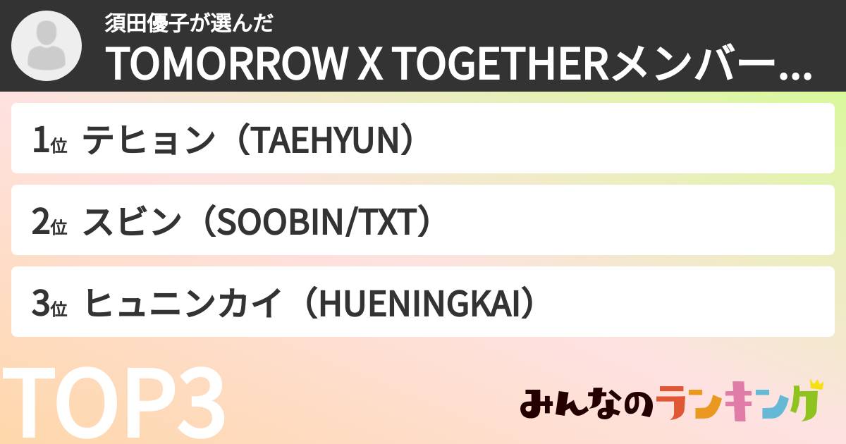 須田優子さんの「TOMORROW X TOGETHERメンバーランキング」