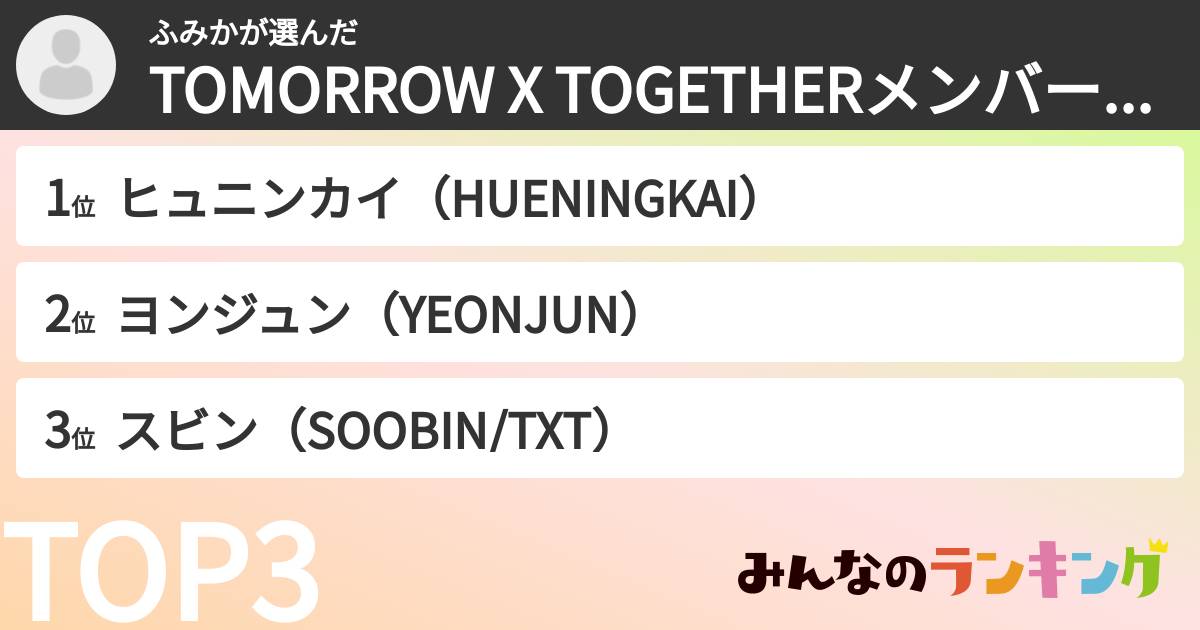 ふみかさんの「TOMORROW X TOGETHERメンバーランキング」