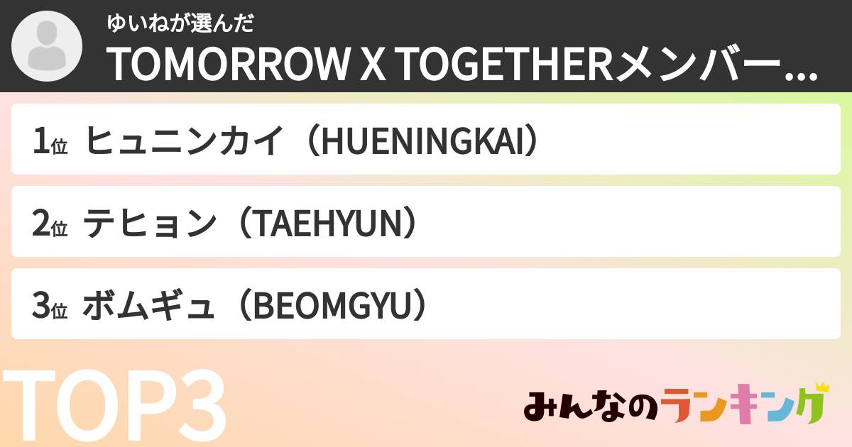 ゆいねさんの「TOMORROW X TOGETHERメンバーランキング」