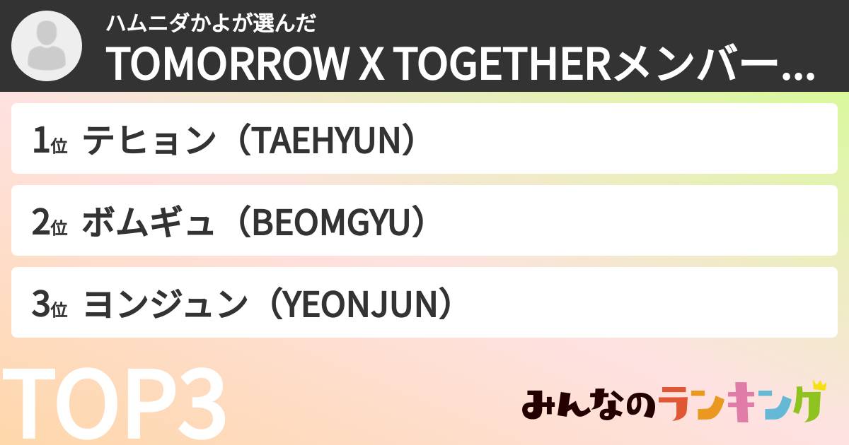 ハムニダかよさんの「TOMORROW X TOGETHERメンバーランキング」