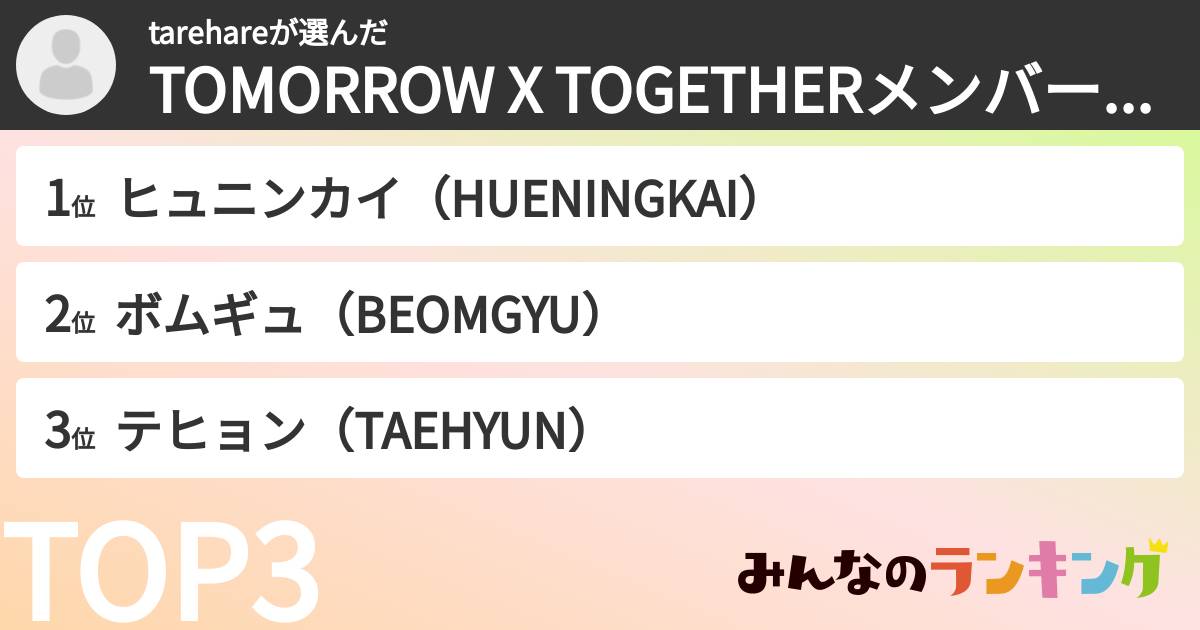 tarehareさんの「TOMORROW X TOGETHERメンバーランキング」