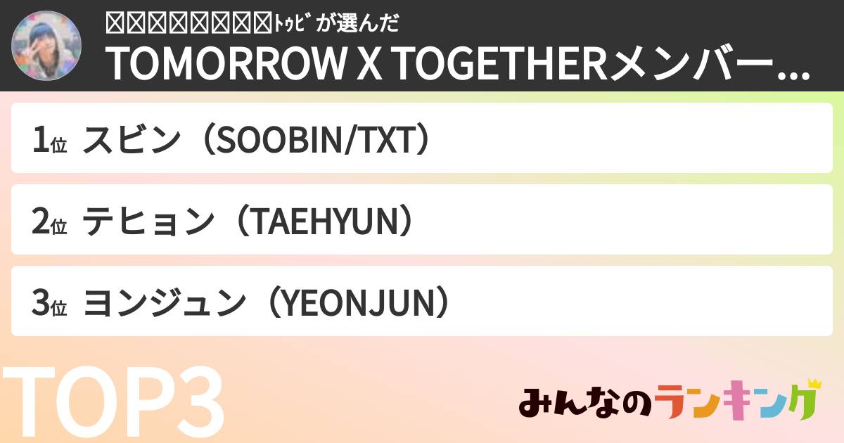 ✜𝐻𝑎𝑟𝑢𝑘𝑎✜トゥビさんの「TOMORROW X TOGETHERメンバーランキング」