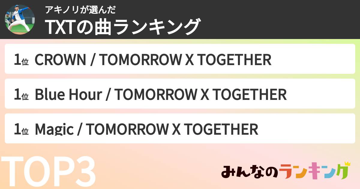 アキノリさんの「TXTの曲ランキング」