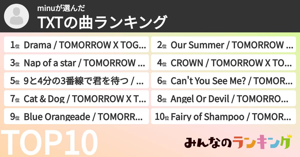 minuさんの「TXTの曲ランキング」