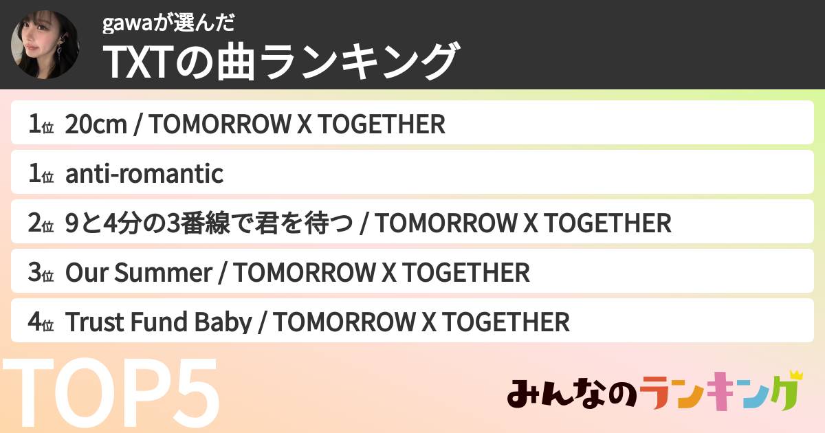 gawaさんの「TXTの曲ランキング」