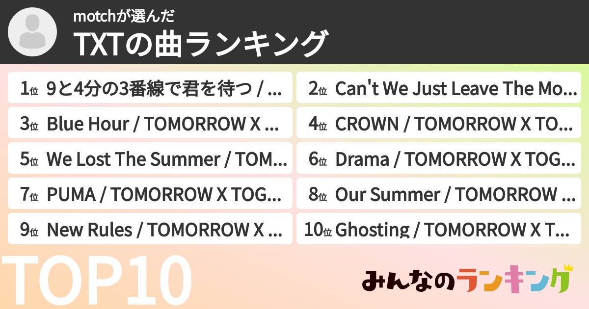 motchさんの「TXTの曲ランキング」