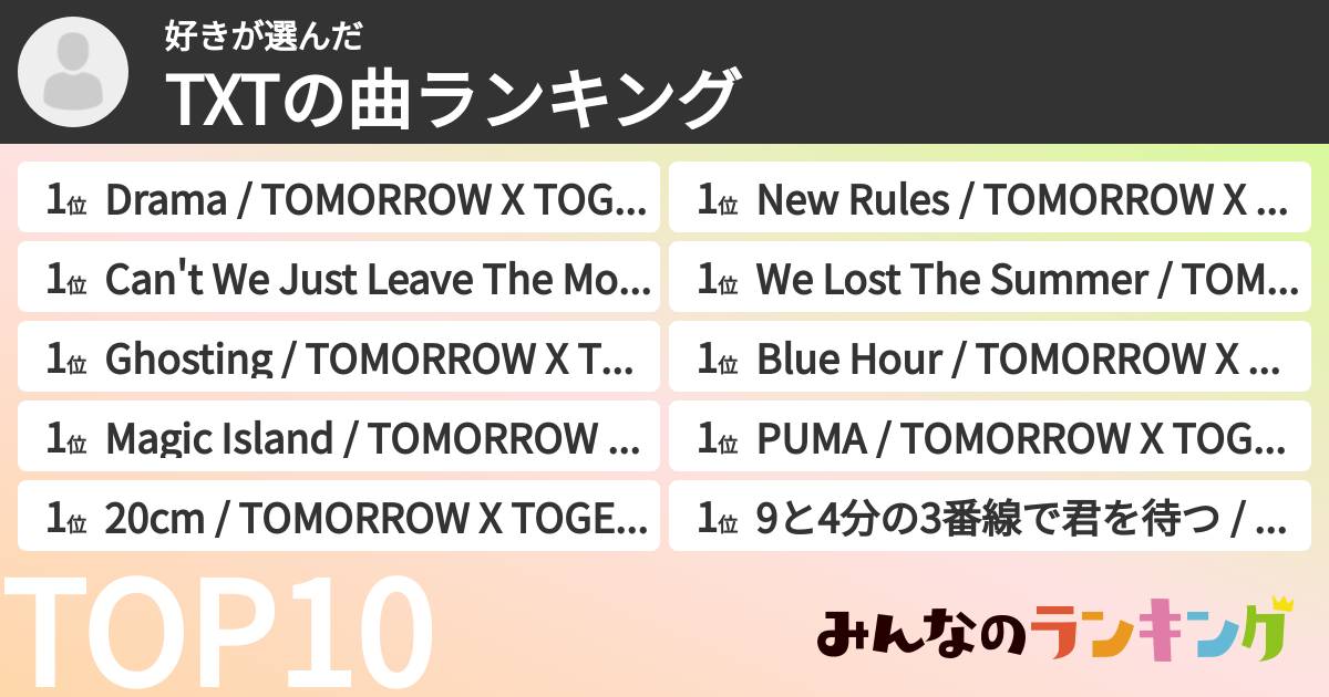 好きさんの「TXTの曲ランキング」