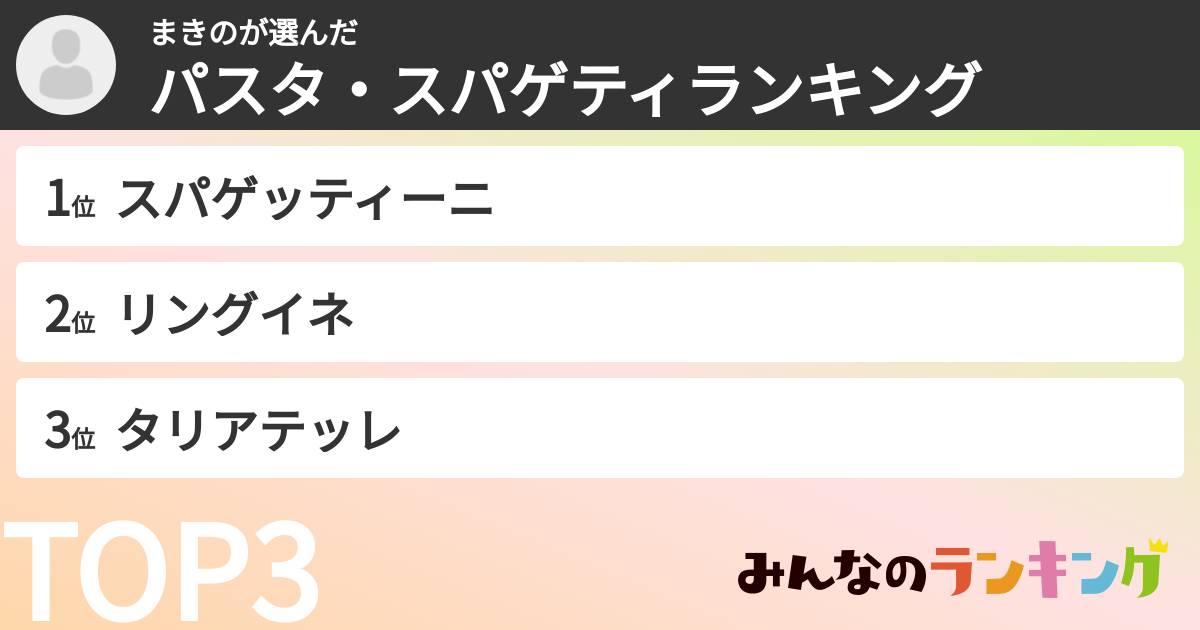 まきのさんの「パスタ・スパゲティランキング」