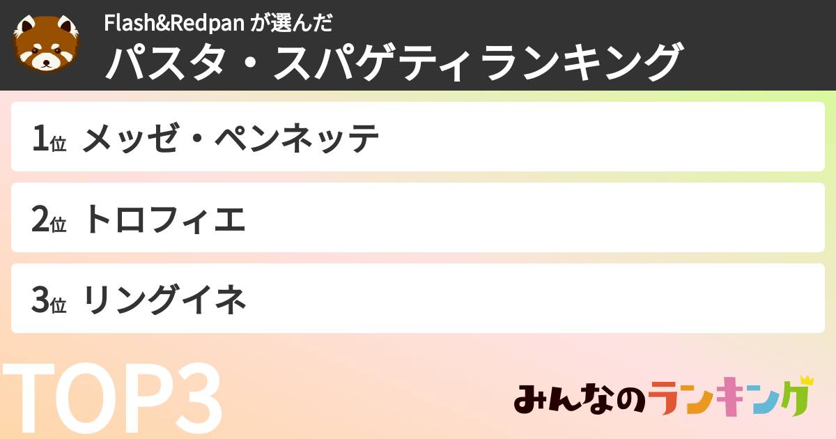Flash&Redpan さんの「パスタ・スパゲティランキング」