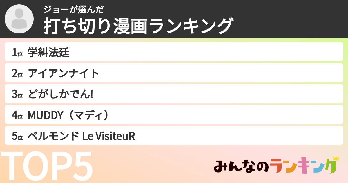 ジョーさんの「打ち切り漫画ランキング」