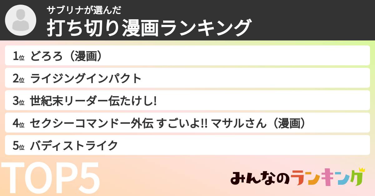 サブリナさんの「打ち切り漫画ランキング」