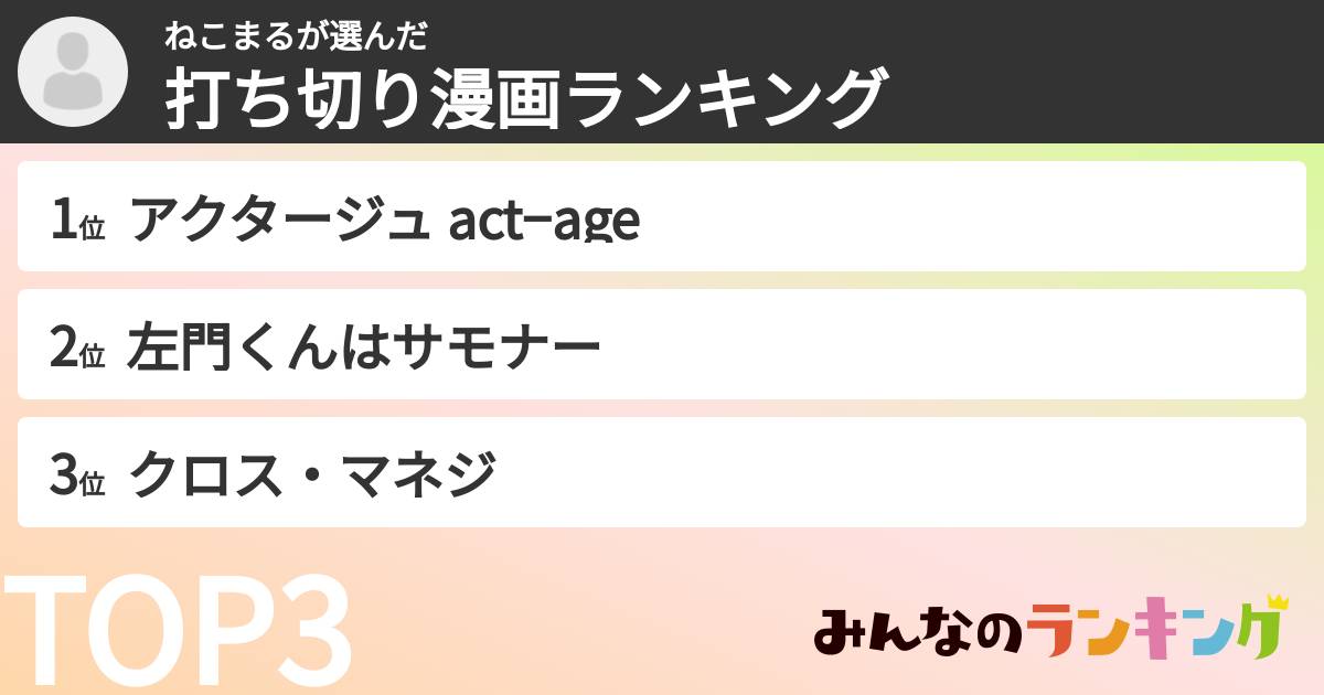 ねこまるさんの「打ち切り漫画ランキング」