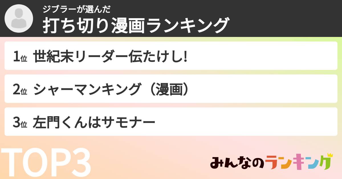 ジブラーさんの「打ち切り漫画ランキング」
