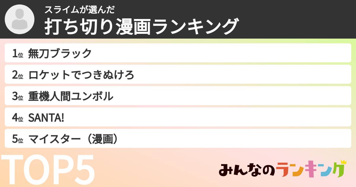 スライムさんの「打ち切り漫画ランキング」