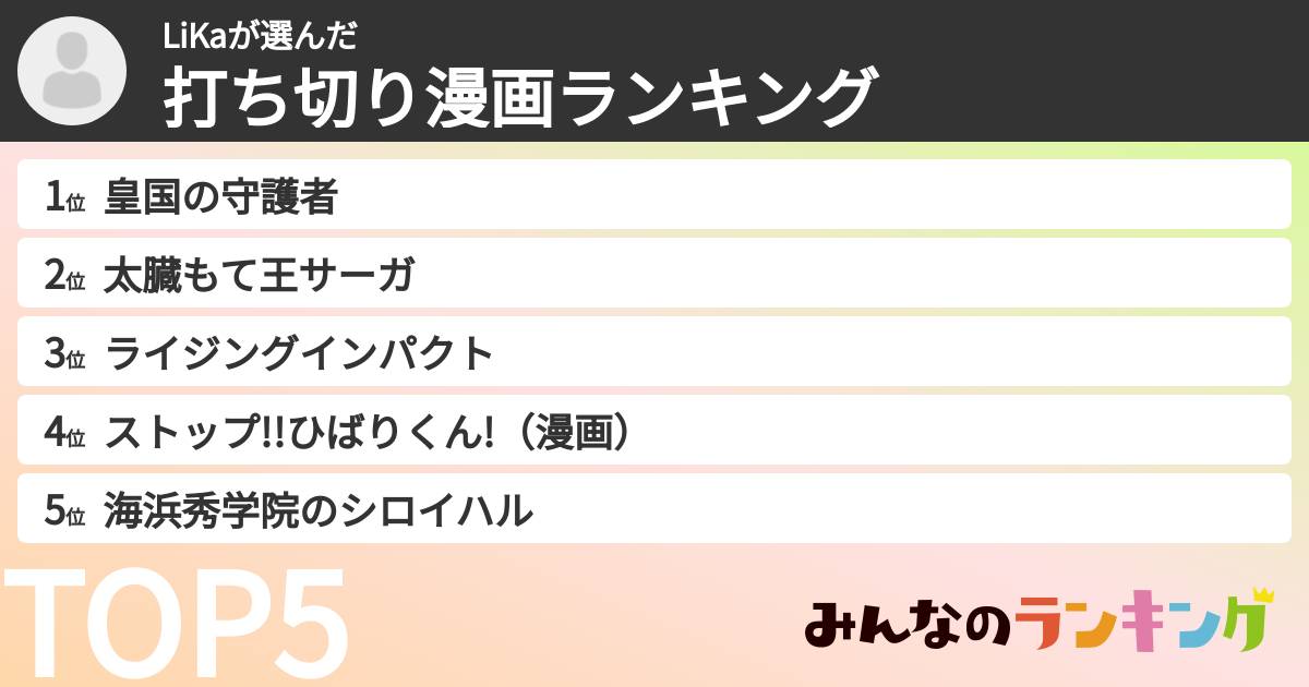 LiKaさんの「打ち切り漫画ランキング」