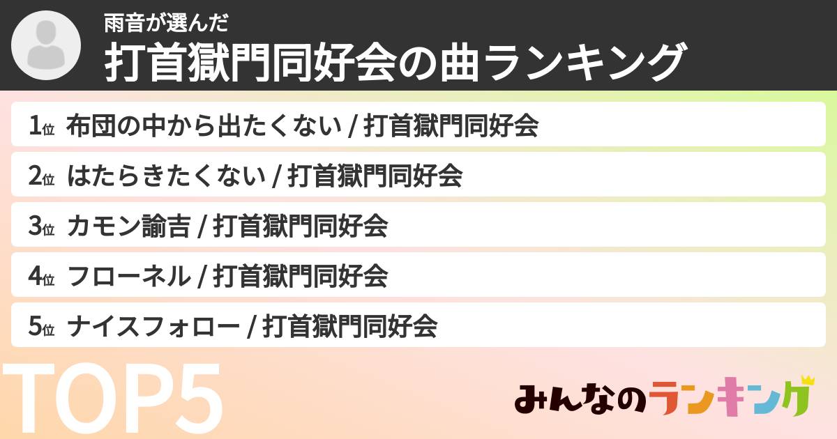 雨音さんの「打首獄門同好会の曲ランキング」