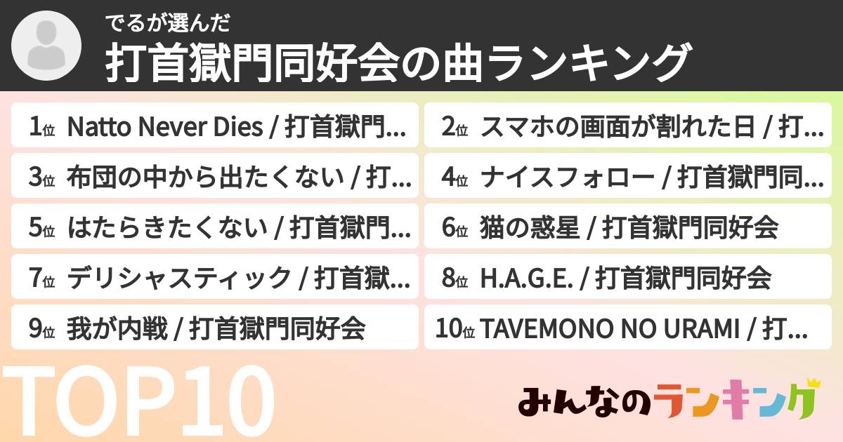 でるさんの「打首獄門同好会の曲ランキング」