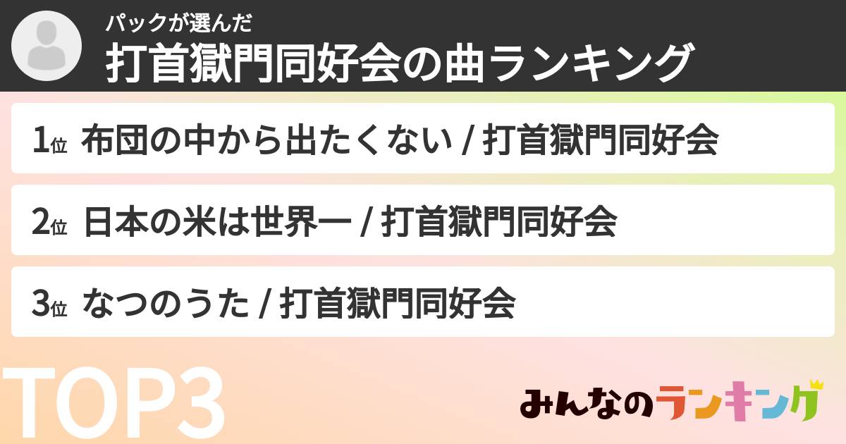 パックさんの「打首獄門同好会の曲ランキング」