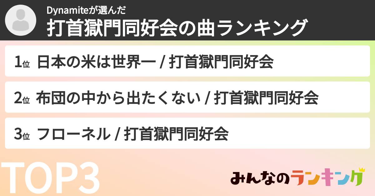 Dynamiteさんの「打首獄門同好会の曲ランキング」
