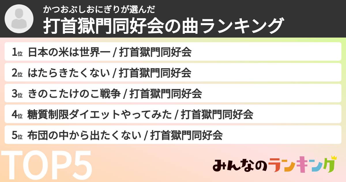 かつおぶしおにぎりさんの「打首獄門同好会の曲ランキング」