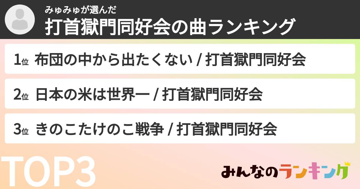 みゅみゅさんの「打首獄門同好会の曲ランキング」