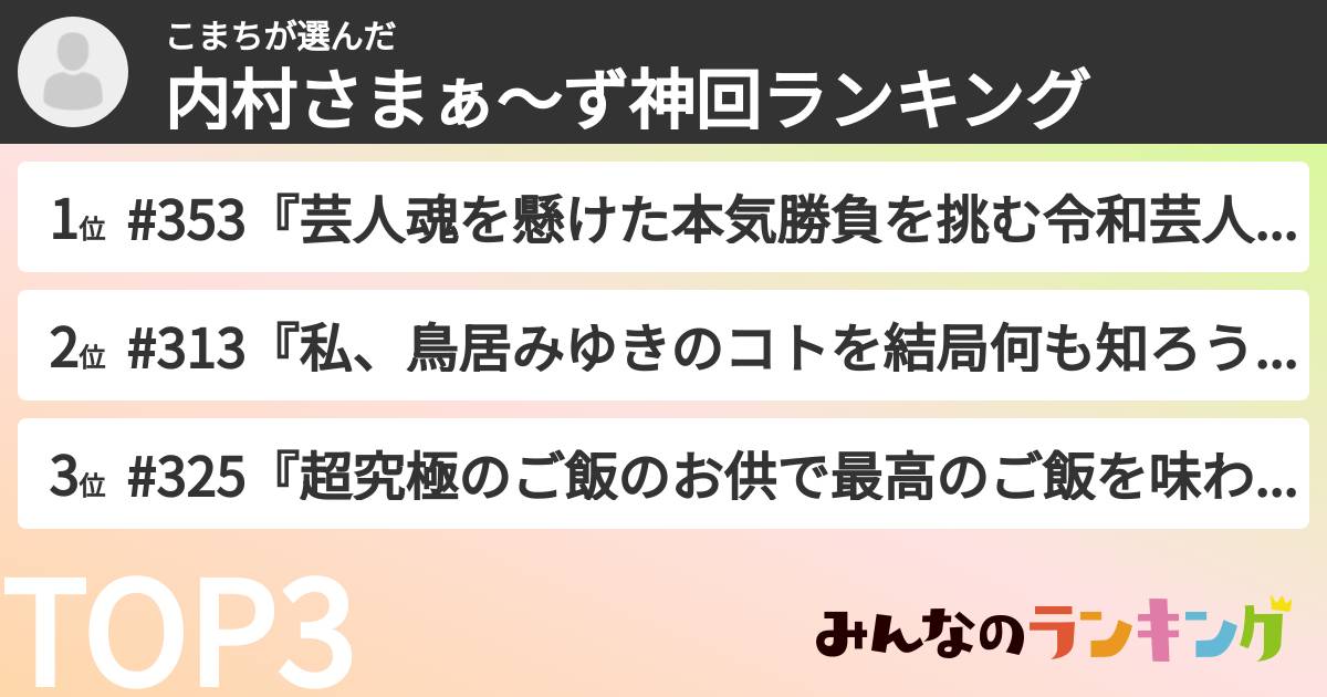 こまちさんの「内村さまぁ〜ず神回ランキング」