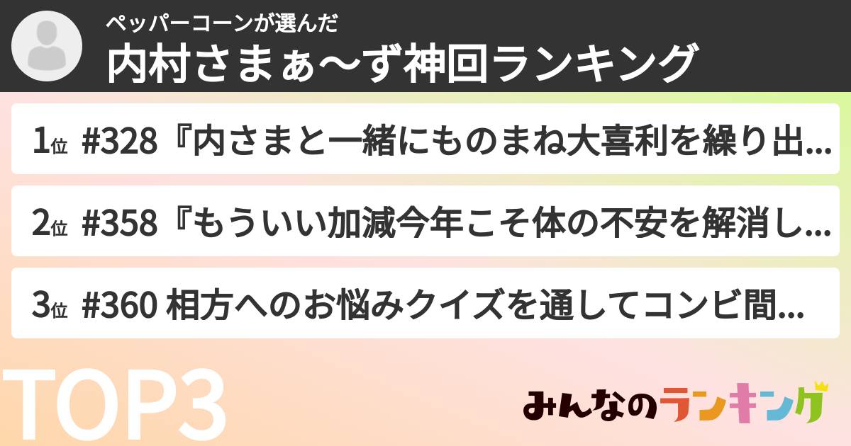 ペッパーコーンさんの「内村さまぁ〜ず神回ランキング」