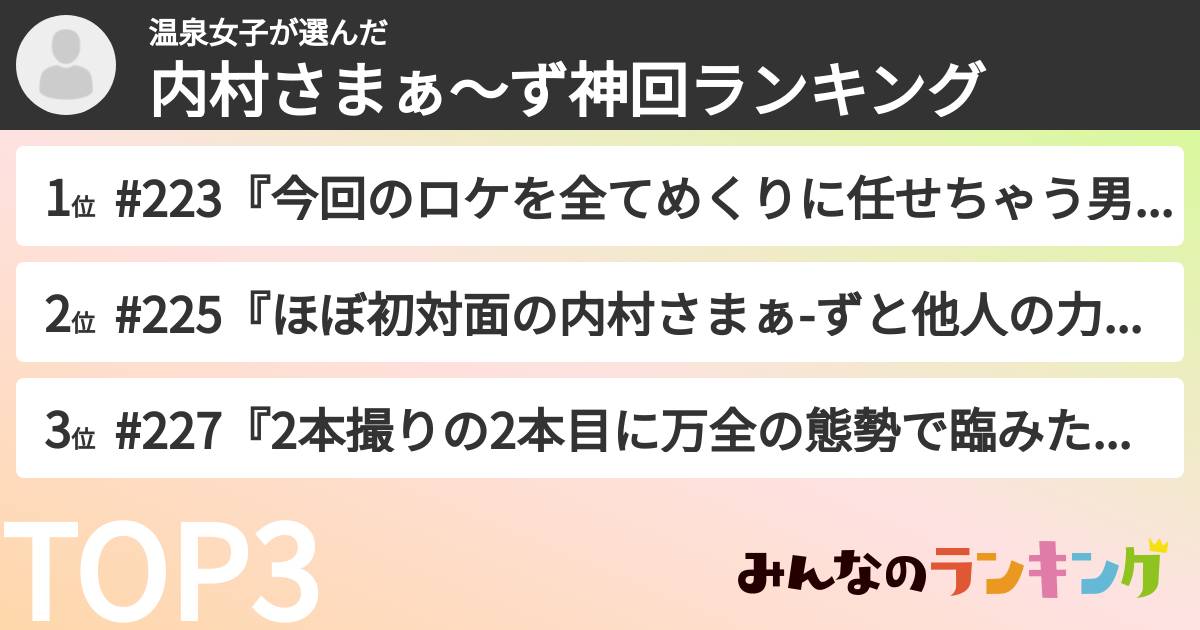 温泉女子さんの「内村さまぁ〜ず神回ランキング」