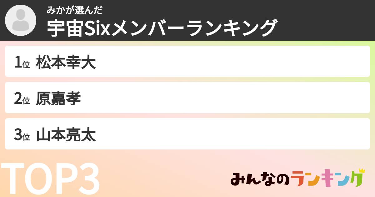 みかさんの「宇宙Sixメンバーランキング」