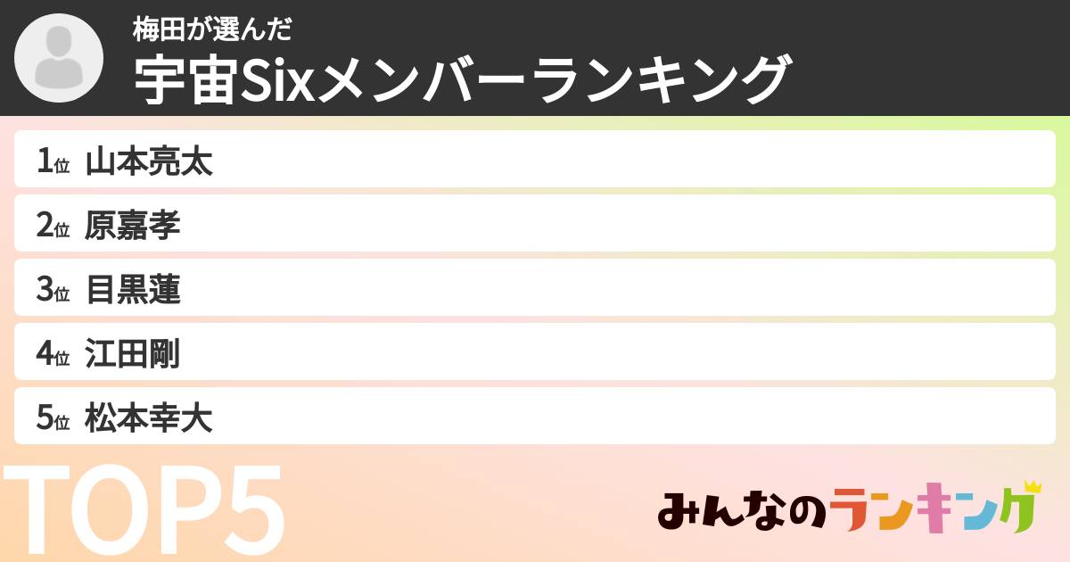 梅田さんの「宇宙Sixメンバーランキング」