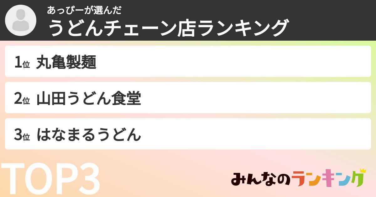 あっぴーさんの「うどんチェーン店ランキング」